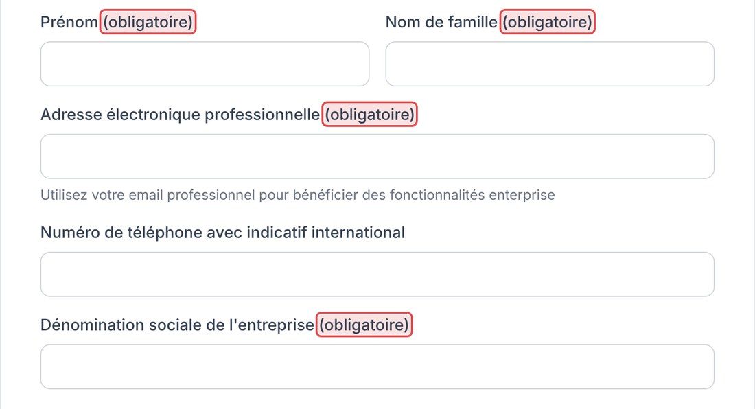 Formulaire Flowrate : la mention « (obligatoire) » est entourée en rouge dans chaque libellé