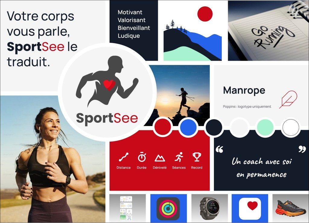 Moodboard SportSee : planche d'inspirations visuelles, couleurs et typographies