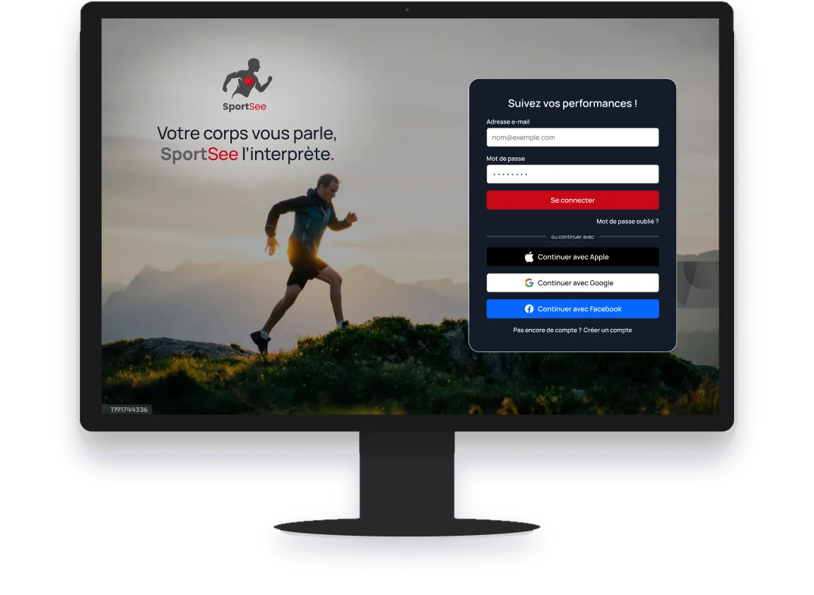 Écran de connexion de SportSee sur grand écran : « Votre corps vous parle, SportSee l'interprète. »